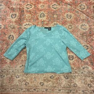 George Teal Blousd with Floral Lace and 3/4 Sleeve